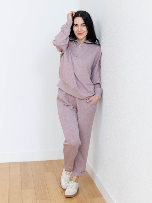 marled heathered pink cuffed slim lounge pant