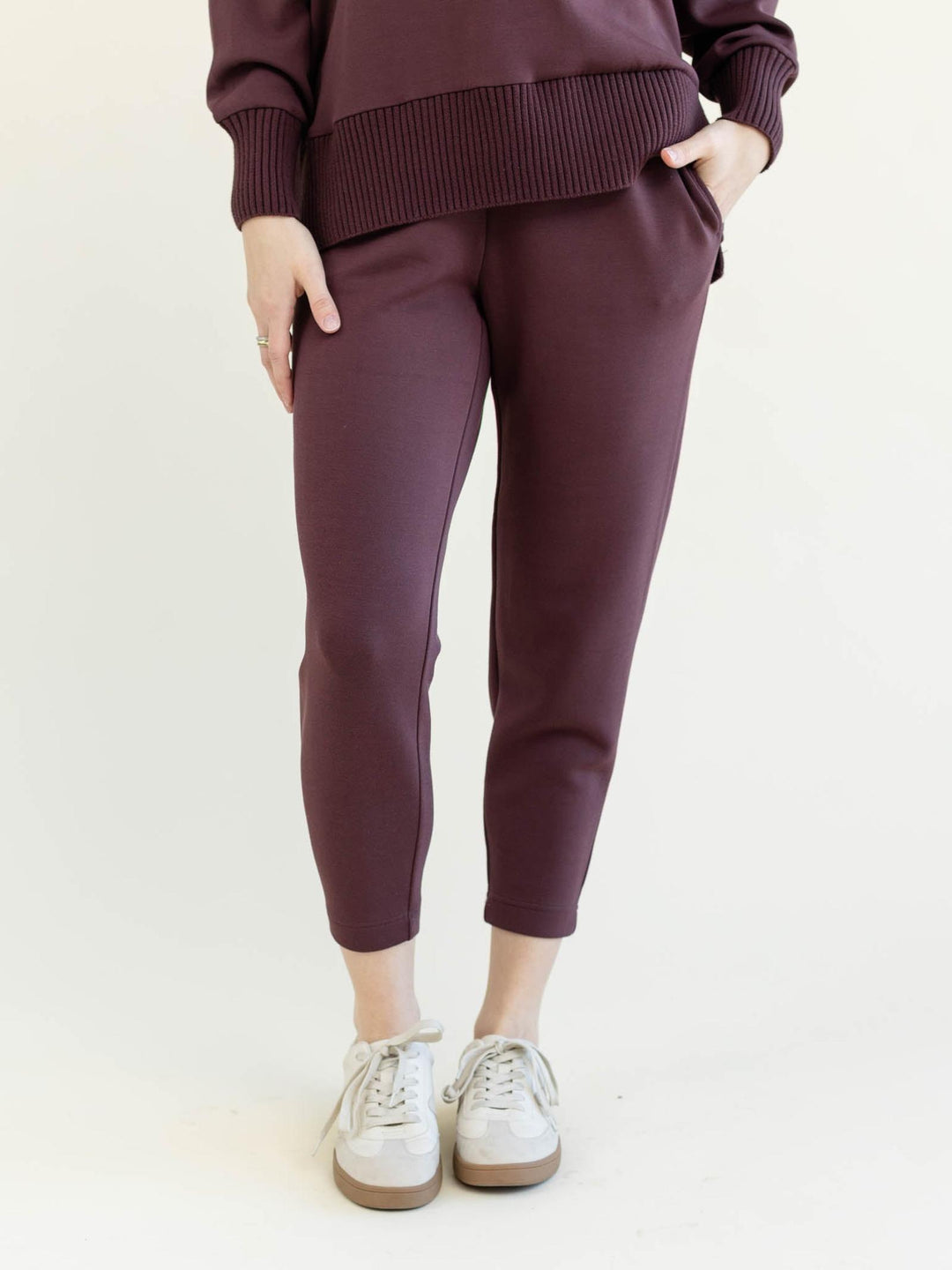 dark burgandy jogger pants