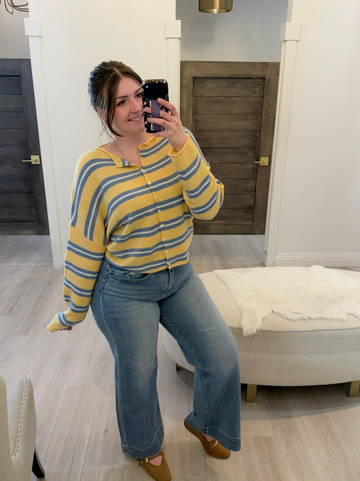 yellow and blue stripe cardigan