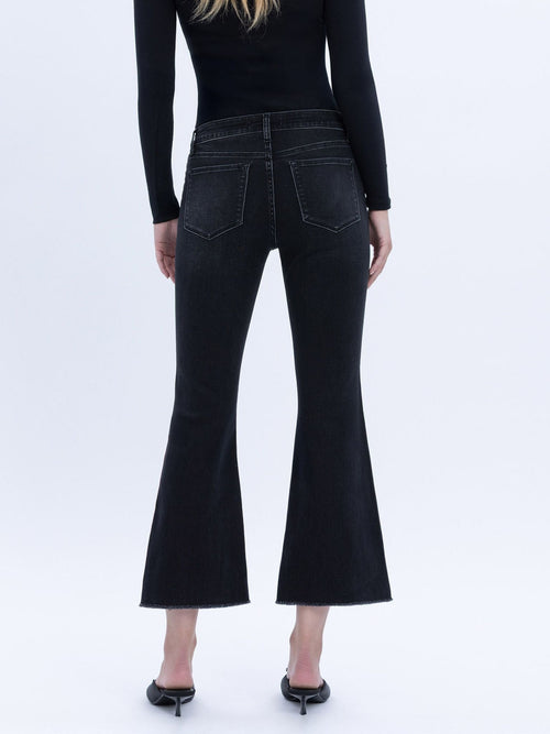 black cropped flared denim jeans