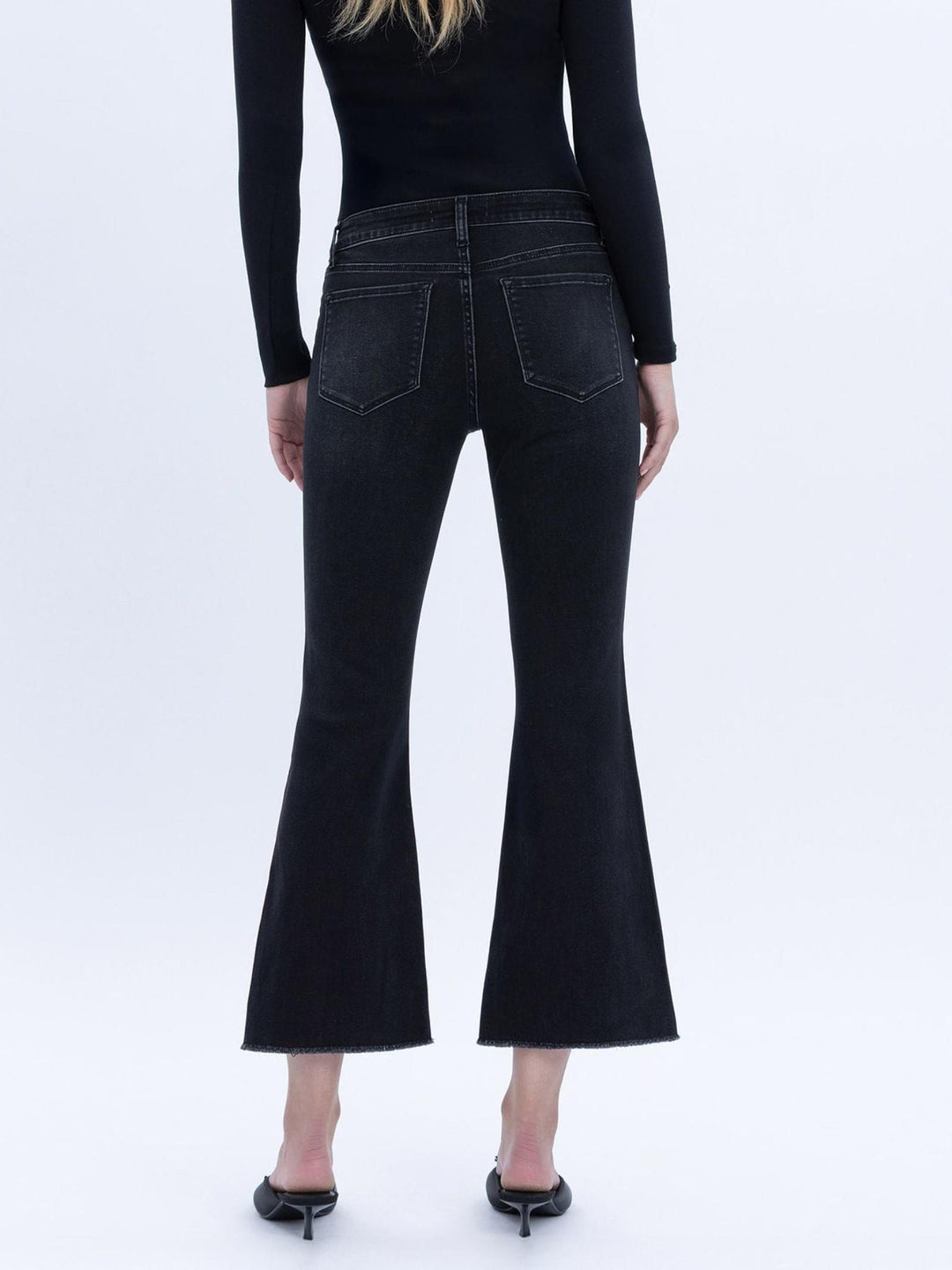 black cropped flared denim jeans