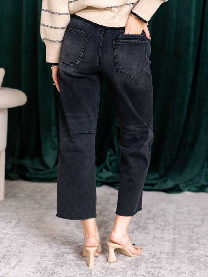 black washed barrel denim