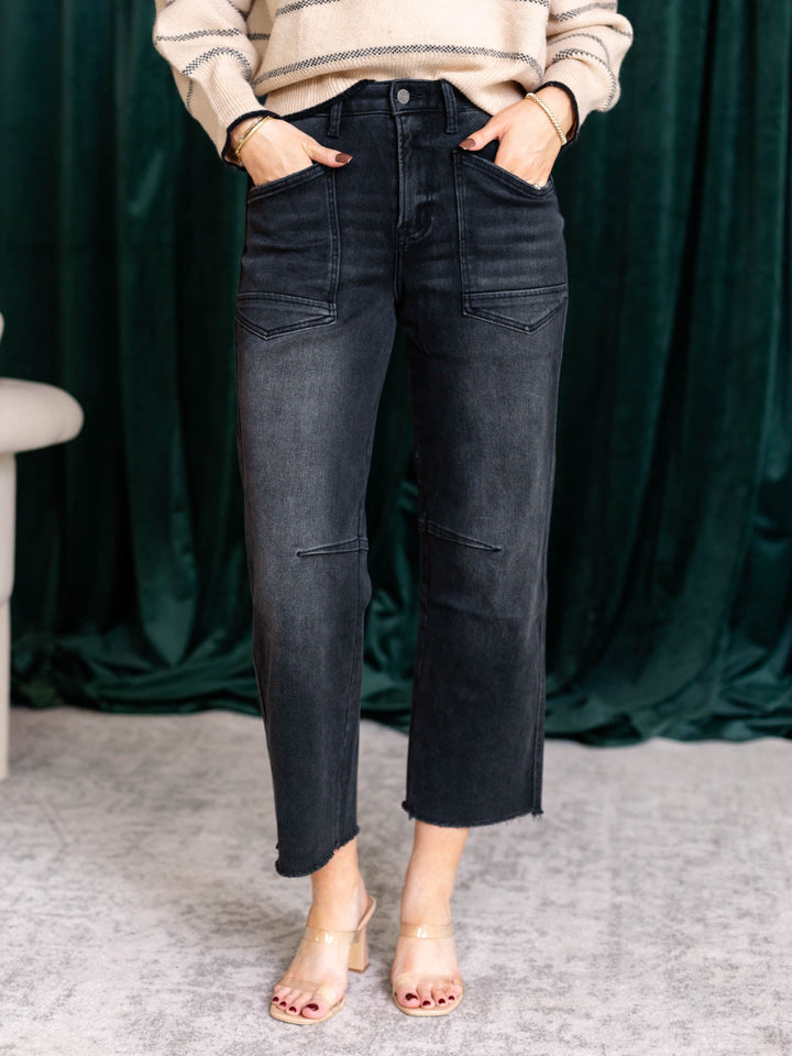 black washed barrel denim