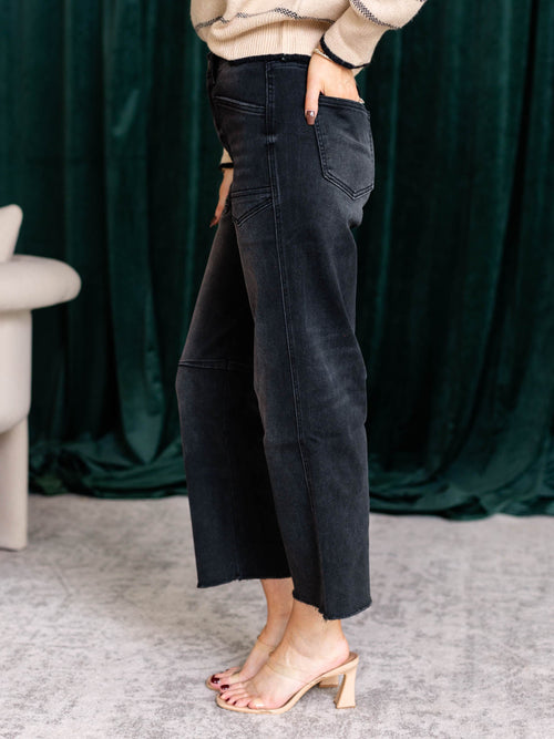 black washed barrel denim