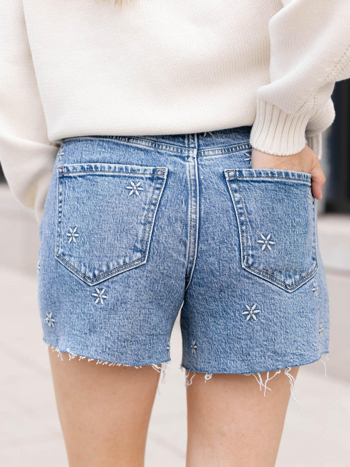 VERVET Daisy Super High Floral Embroidery A Line Shorts
