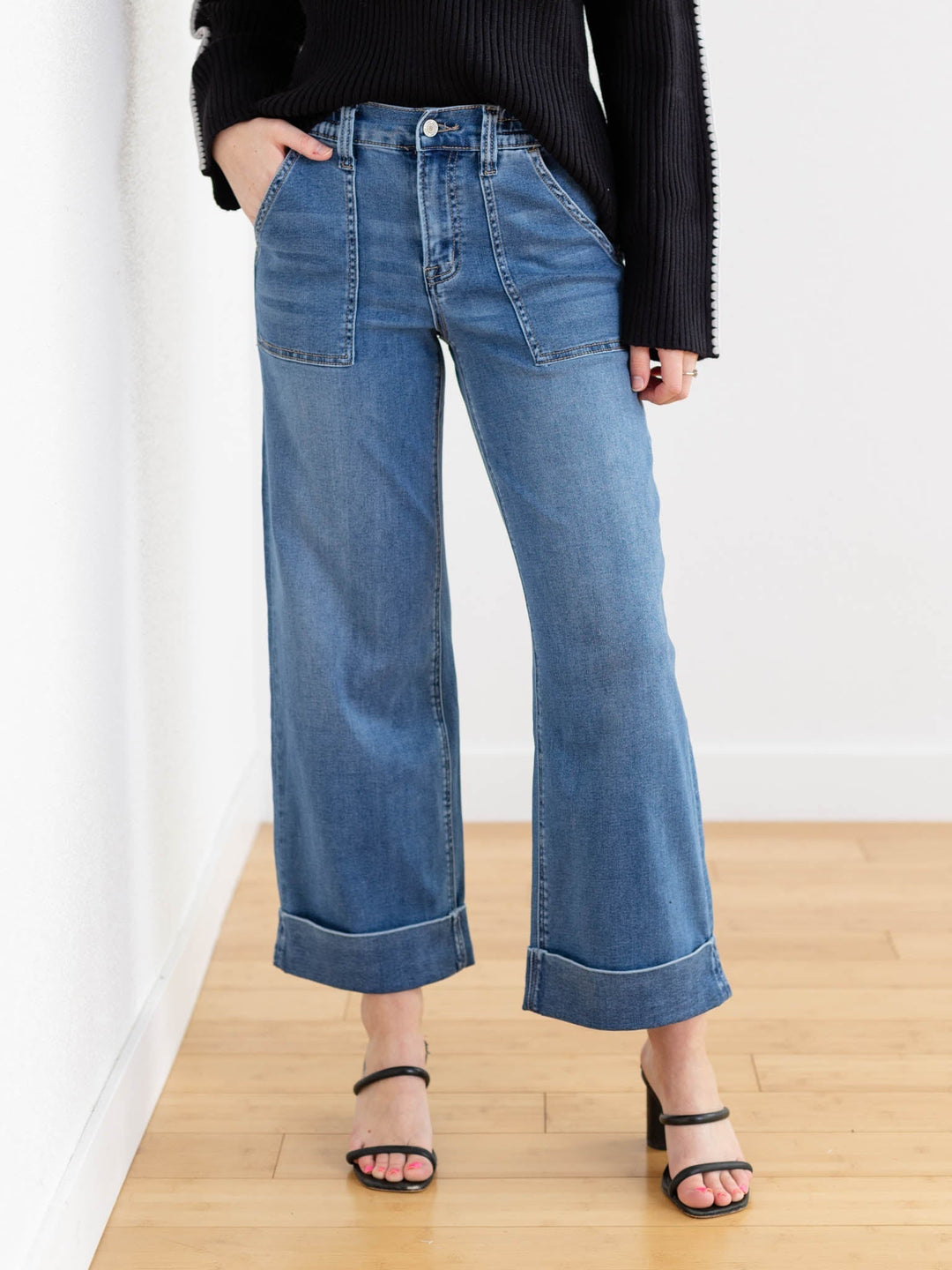 cuffed wide leg denim