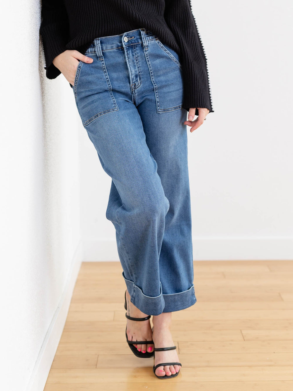 cuffed wide leg denim