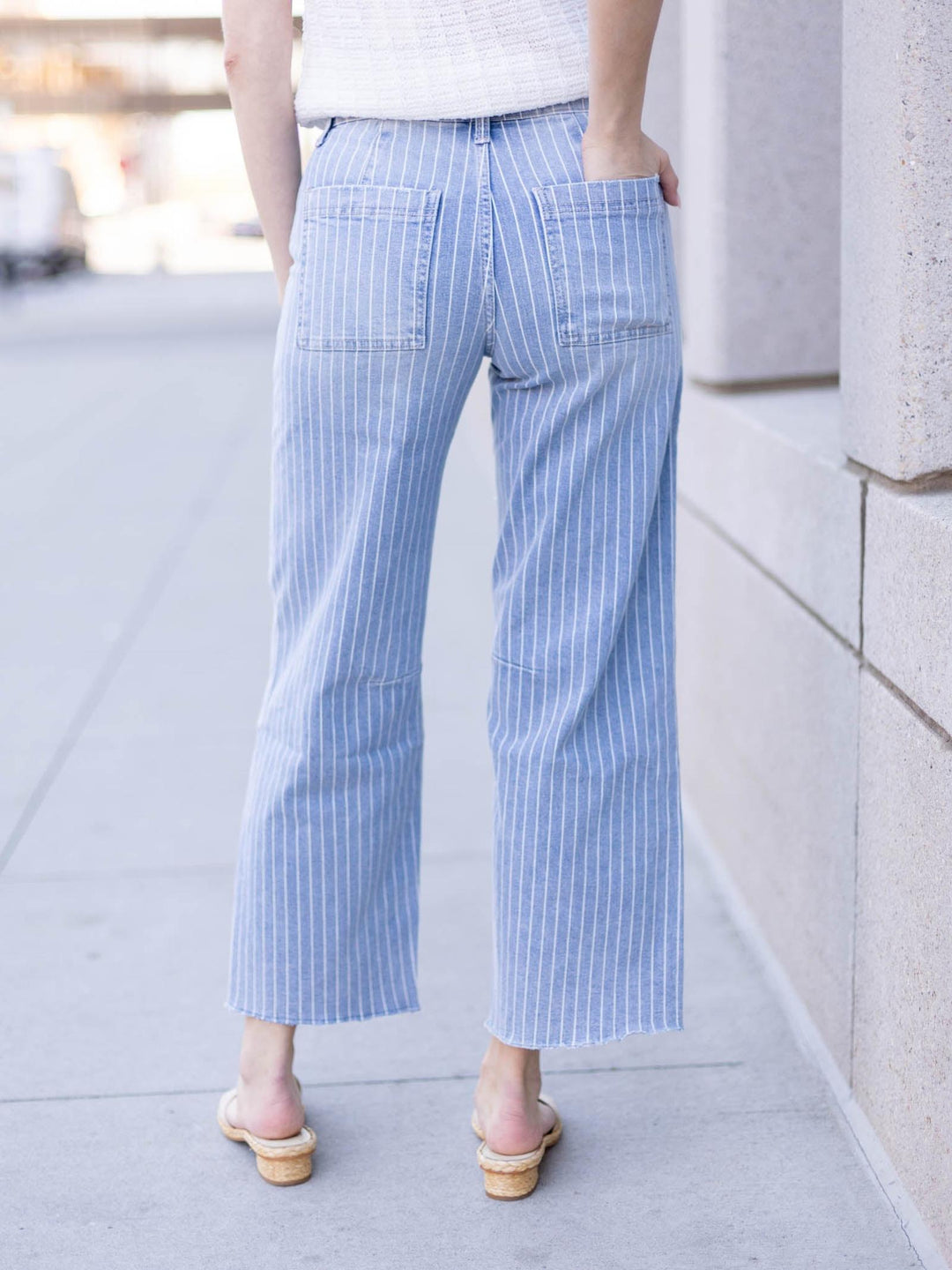 barrel pinstripe jeans