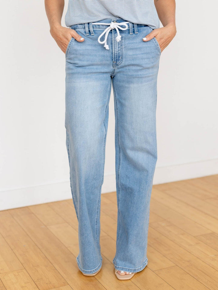 wide leg drawstring denim