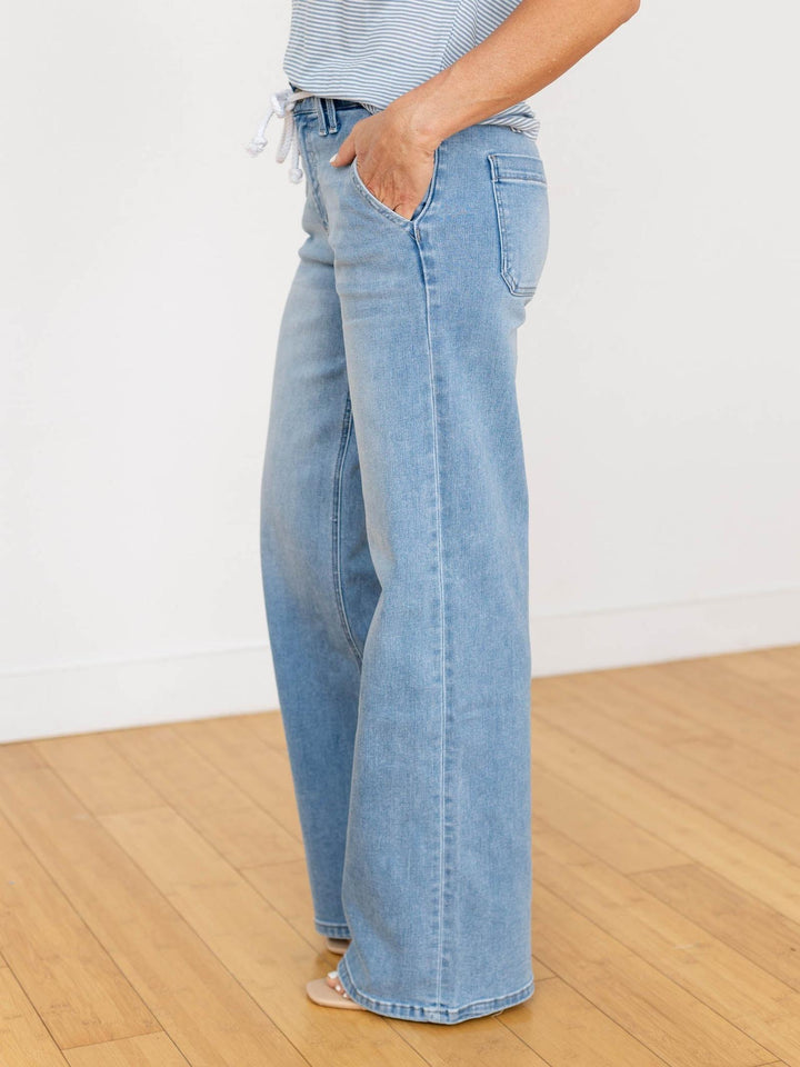 wide leg drawstring denim