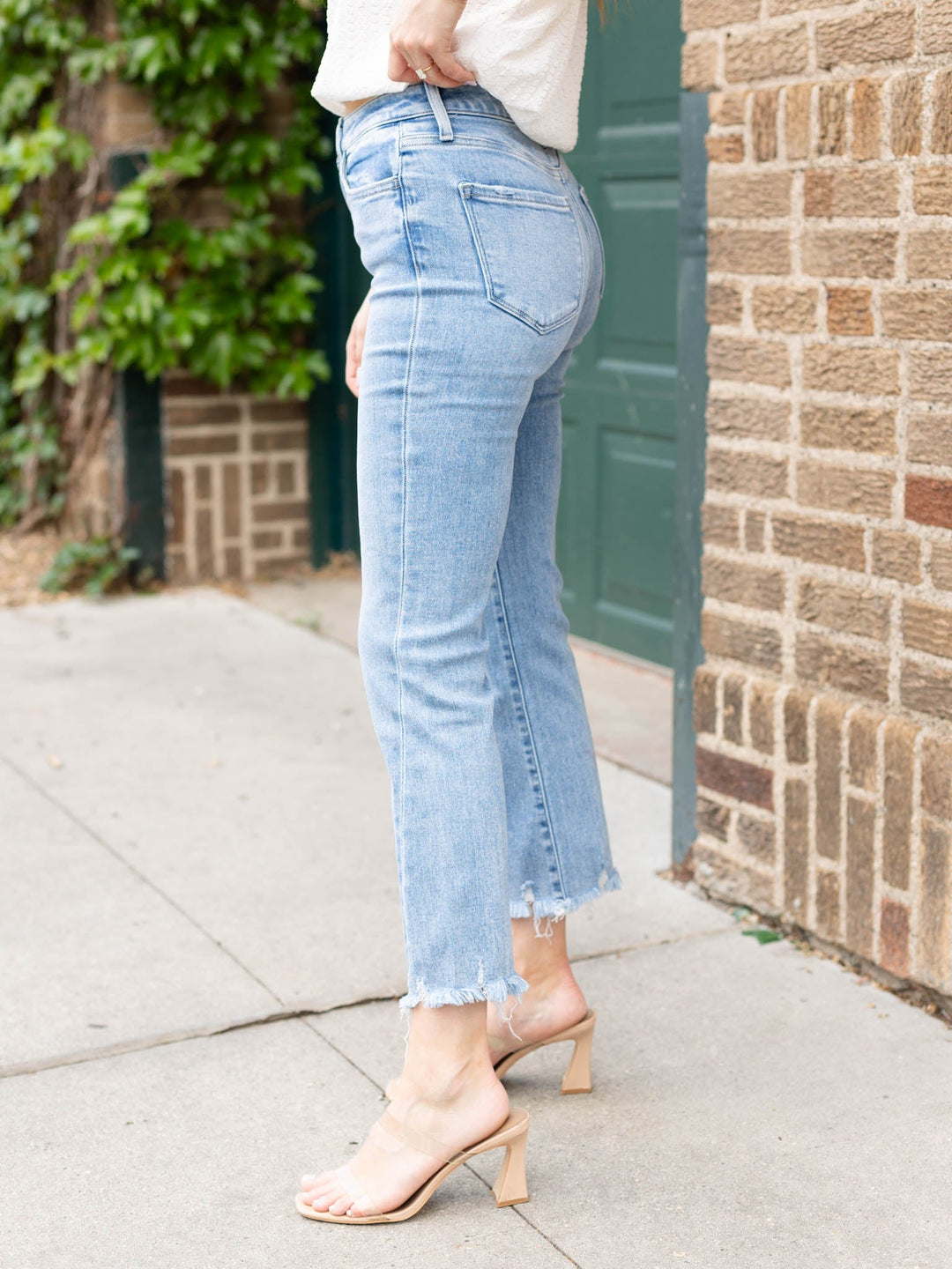 cropped denim with fray hem