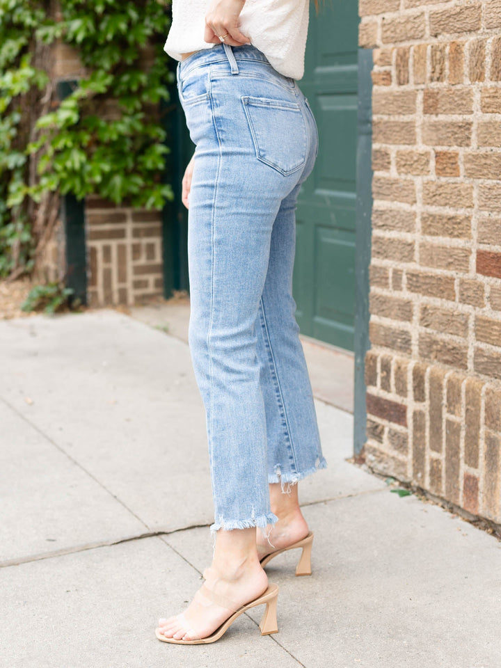 cropped denim with fray hem