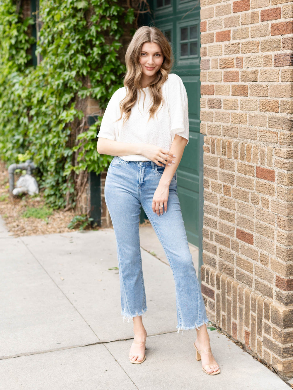 cropped denim with fray hem