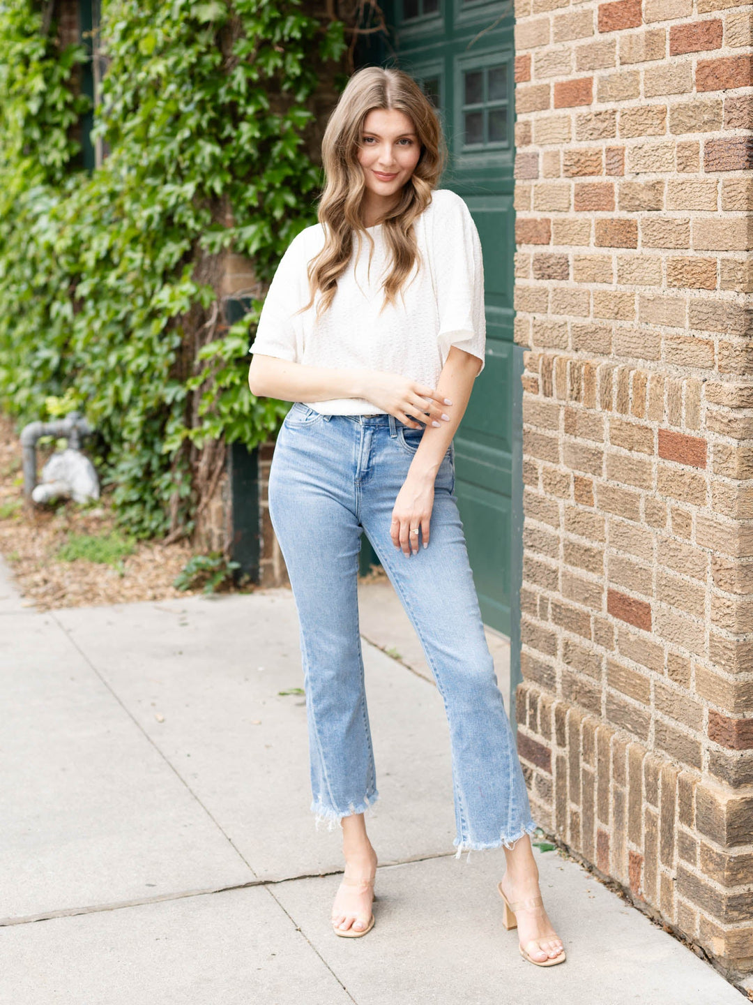 cropped denim with fray hem