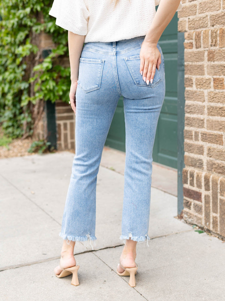 cropped denim with fray hem