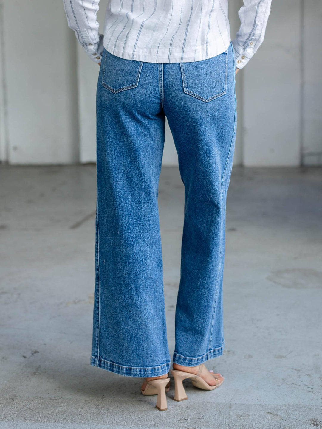 medium wash drawstring denim