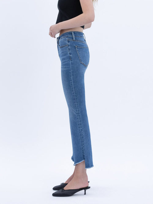 medium wash cropped flared denim jeans
