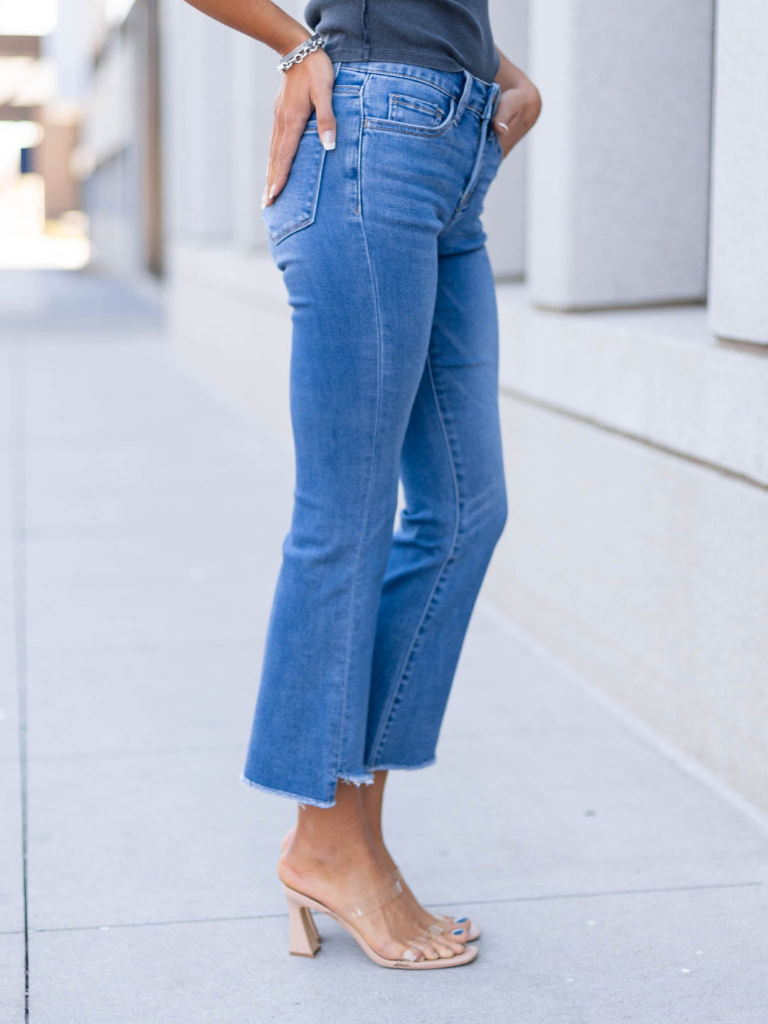 cropped blue jeans
