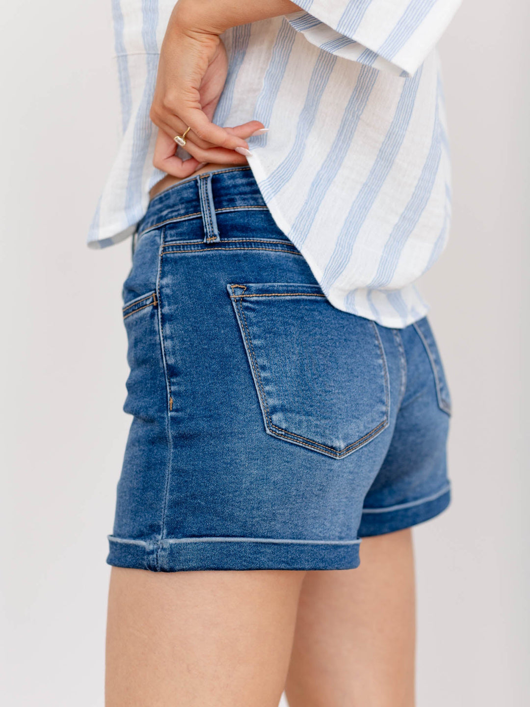 super soft medium wash cuffed denim