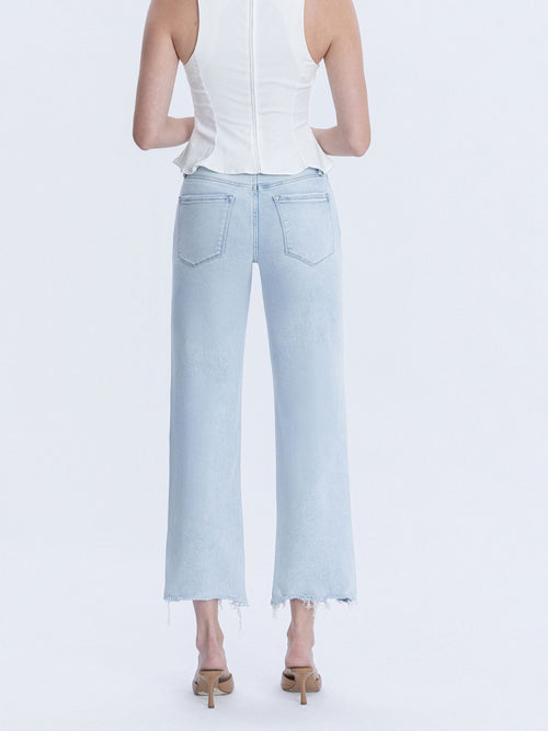 light wash distressed wide ankle denim