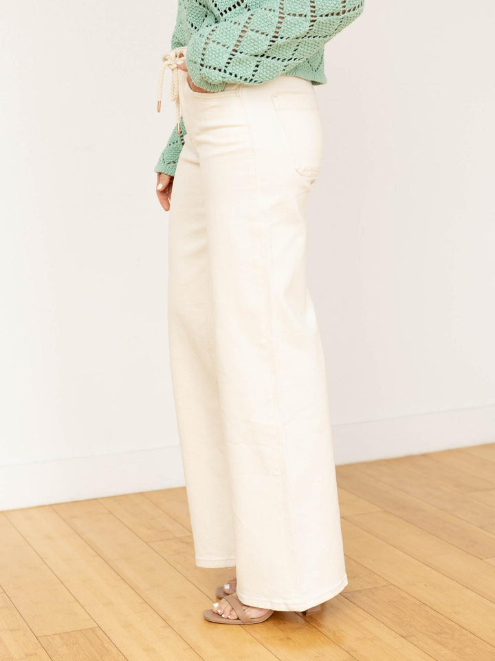 high rise draw string denim