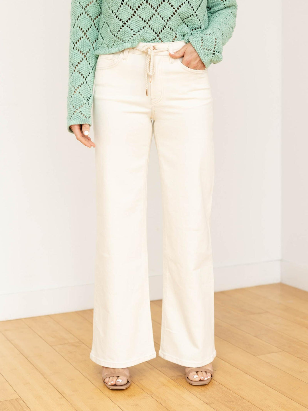 high rise draw string denim