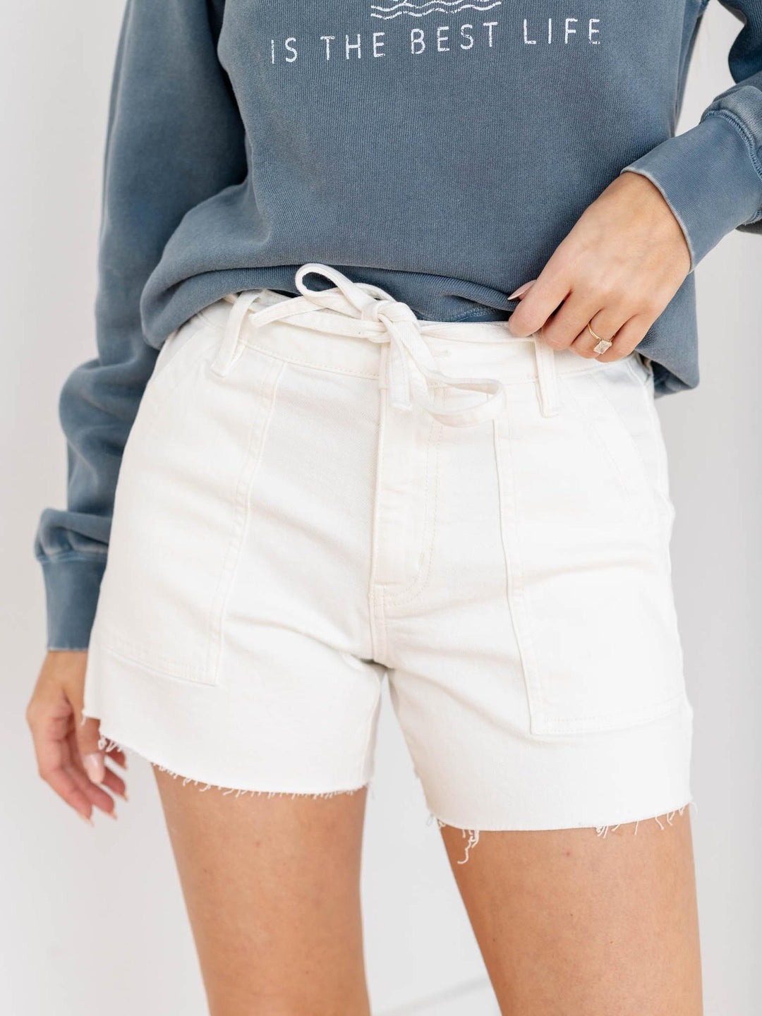 white denim shorts