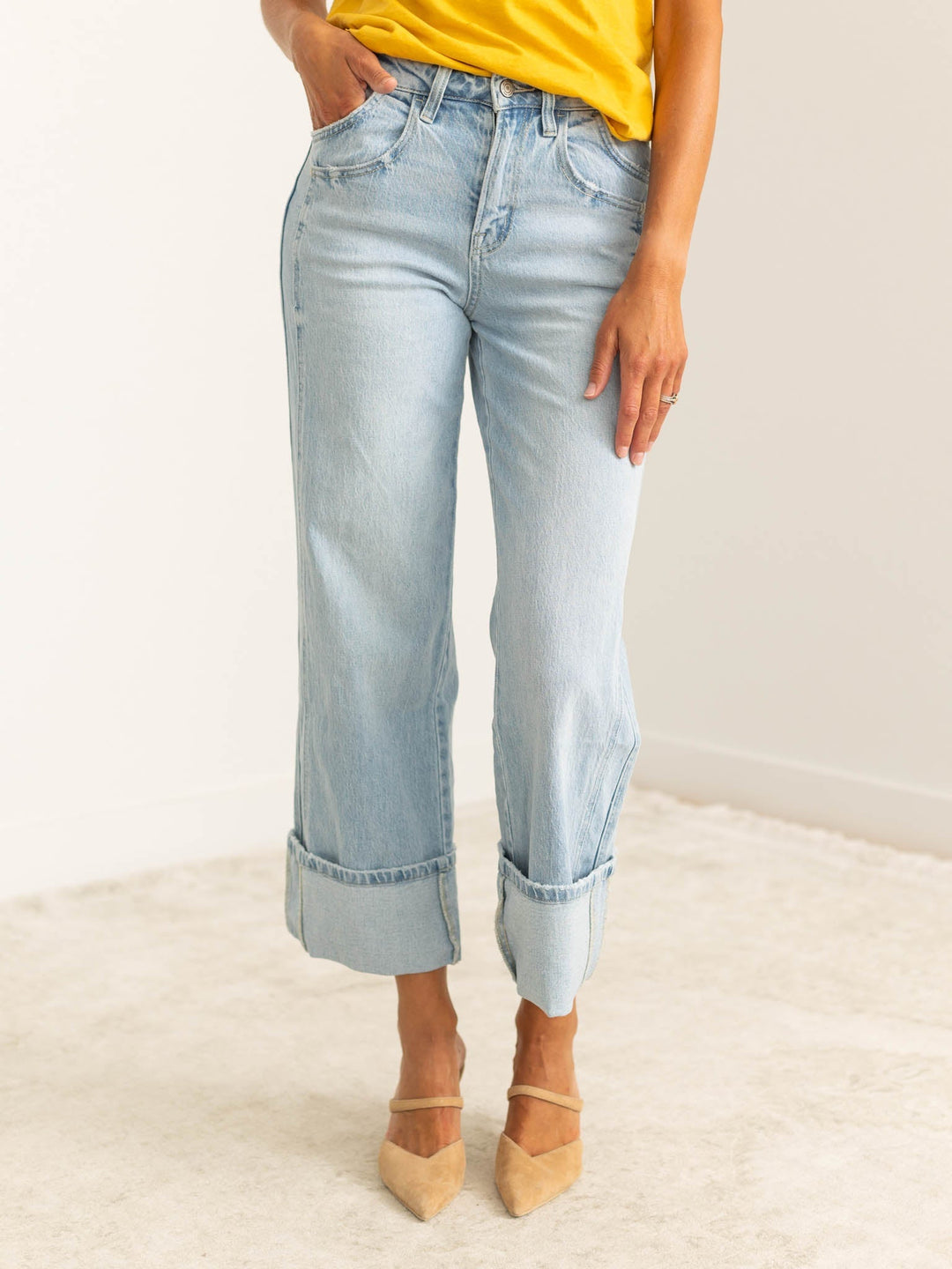 light wash baggy cuff denim