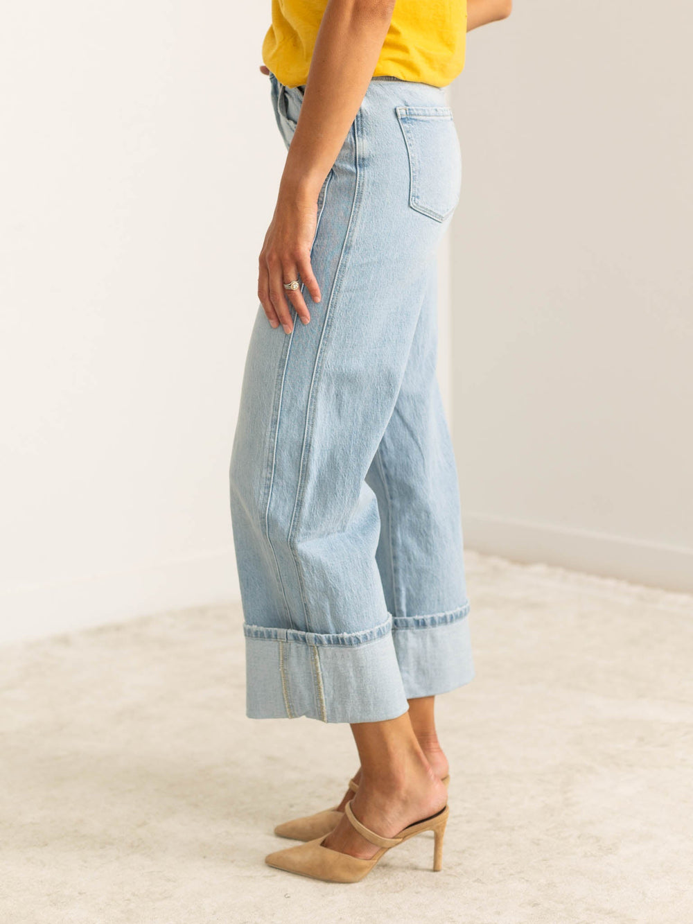 light wash baggy cuff denim