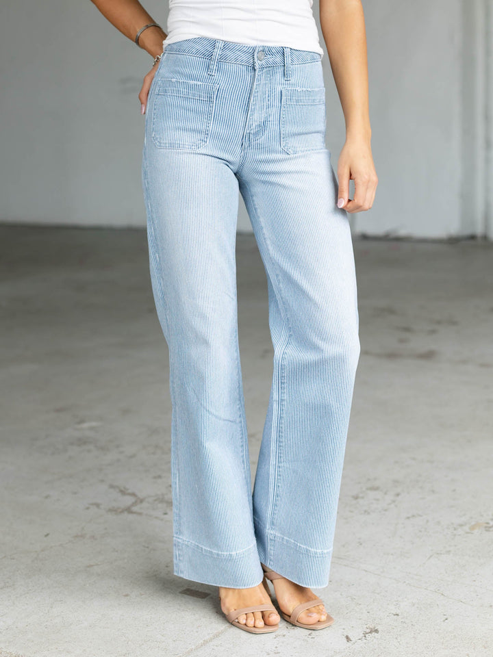 stripe wide hem jean