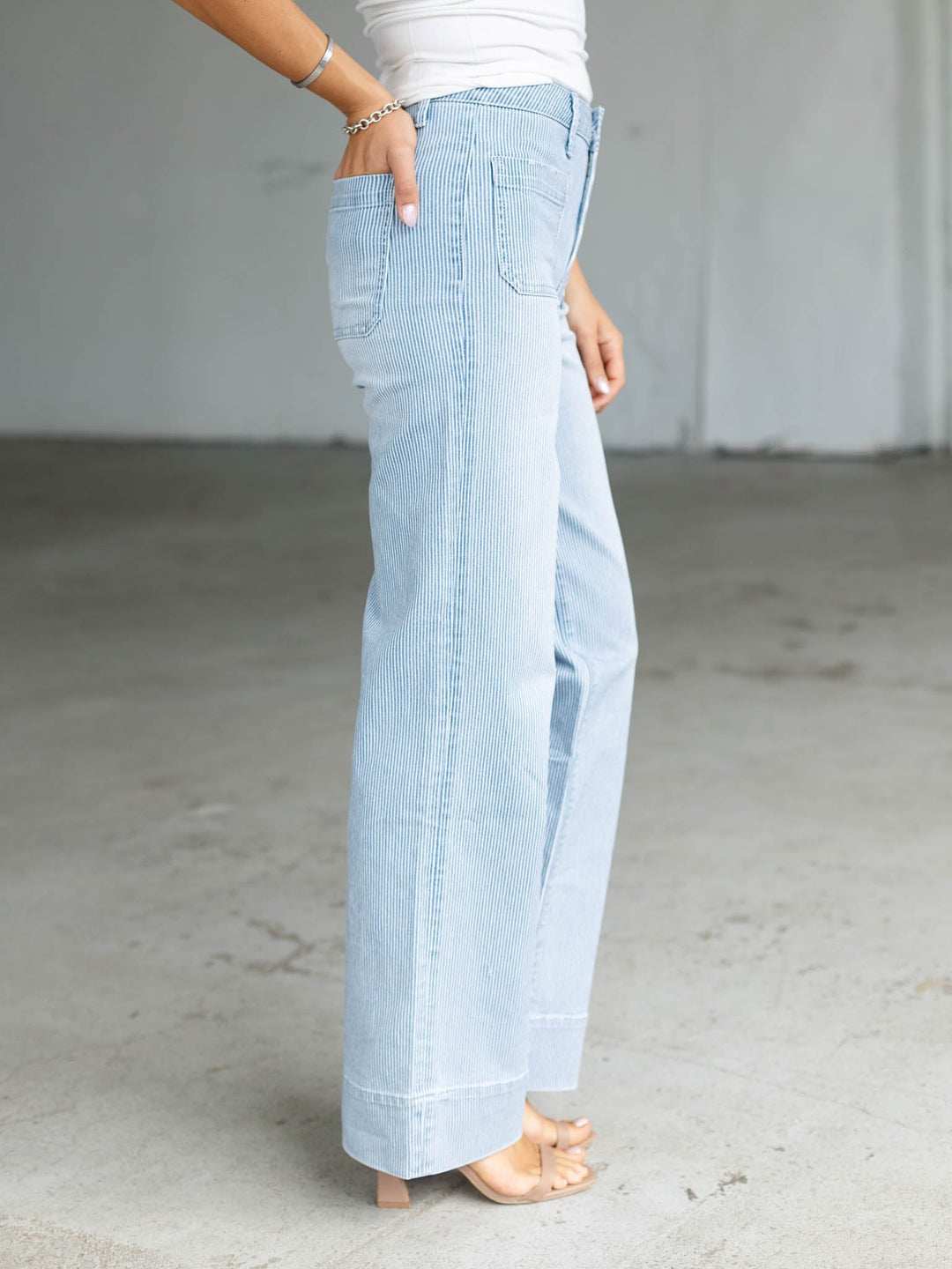 stripe wide hem jean