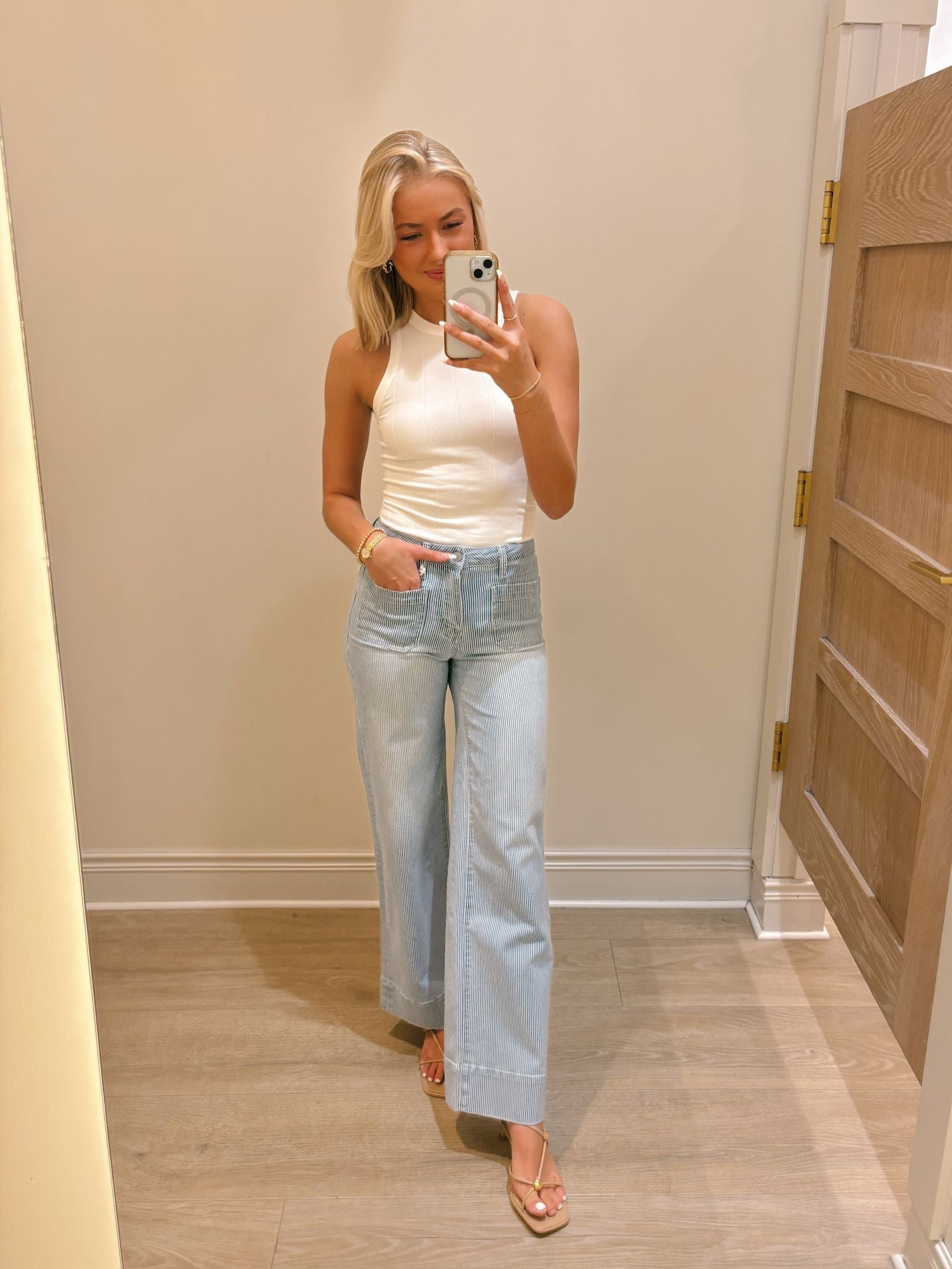 VERVET Stripe High Rise Wide Leg Jeans | Pinstripe Denim – Leela