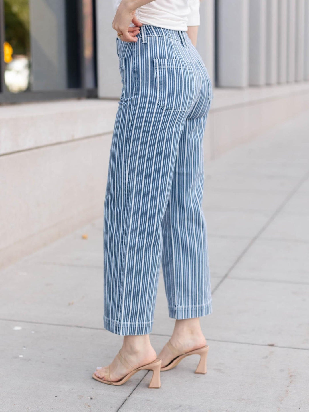 VERVET Stripe High Rise Trouser Hem Wide Leg