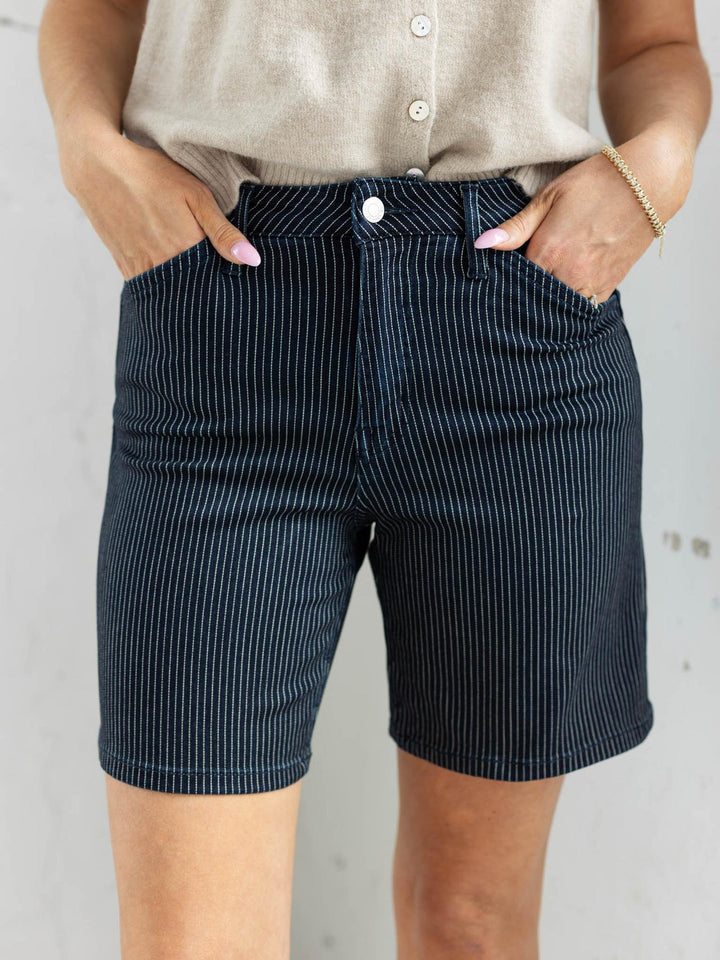 VERVET Striped High Rise Stripe Shorts
