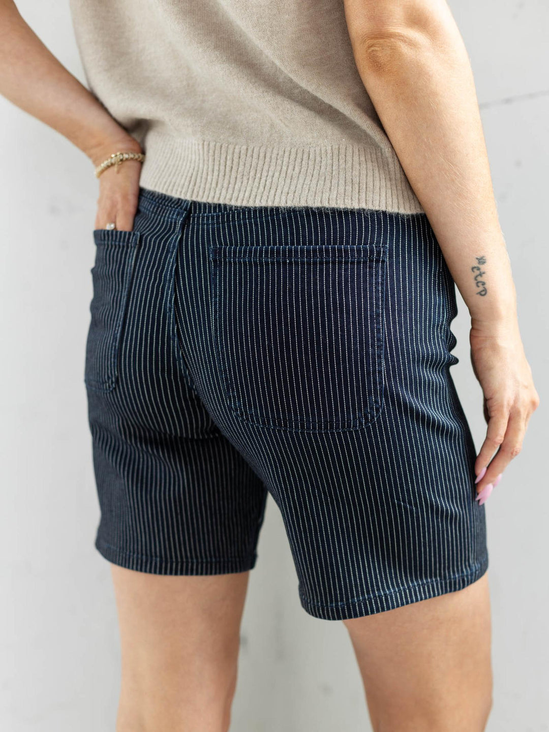 VERVET Striped High Rise Stripe Shorts