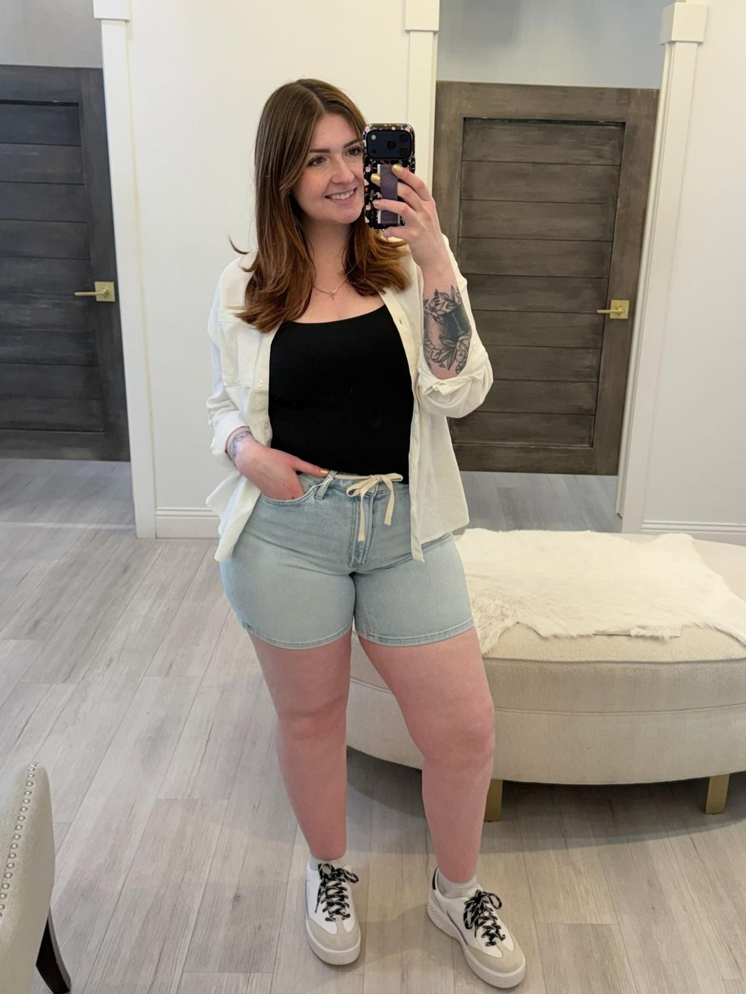 drawstring denim shorts