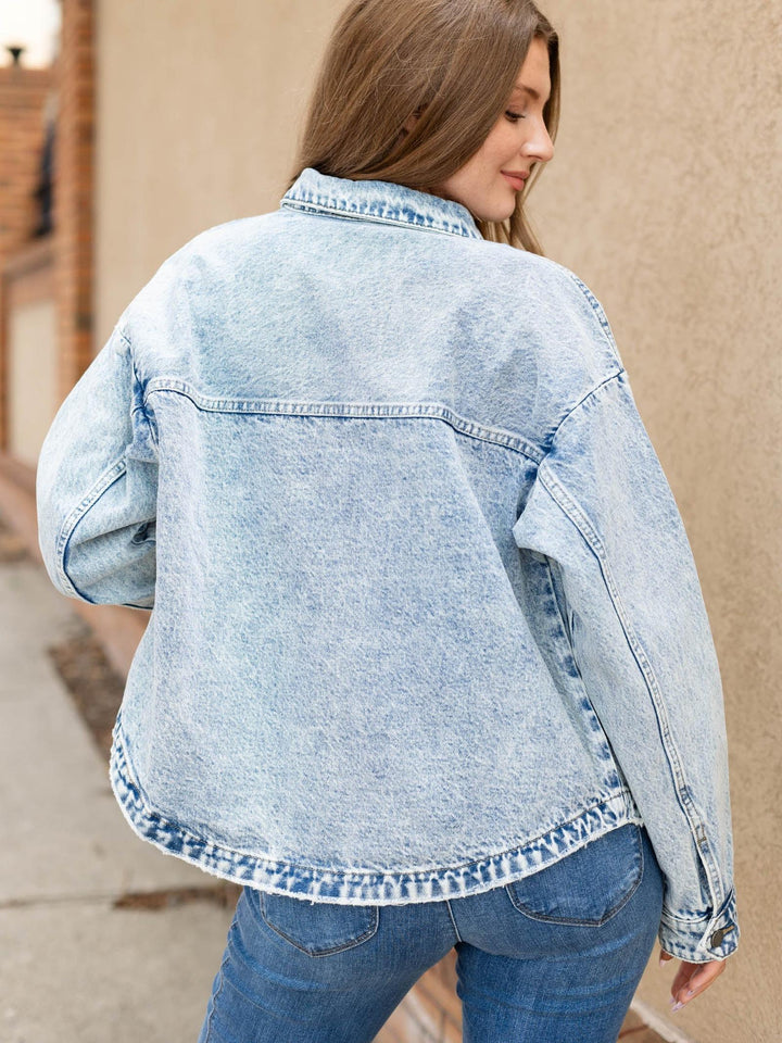 VEVERET Acid Wash Pocket Front Denim Jacket