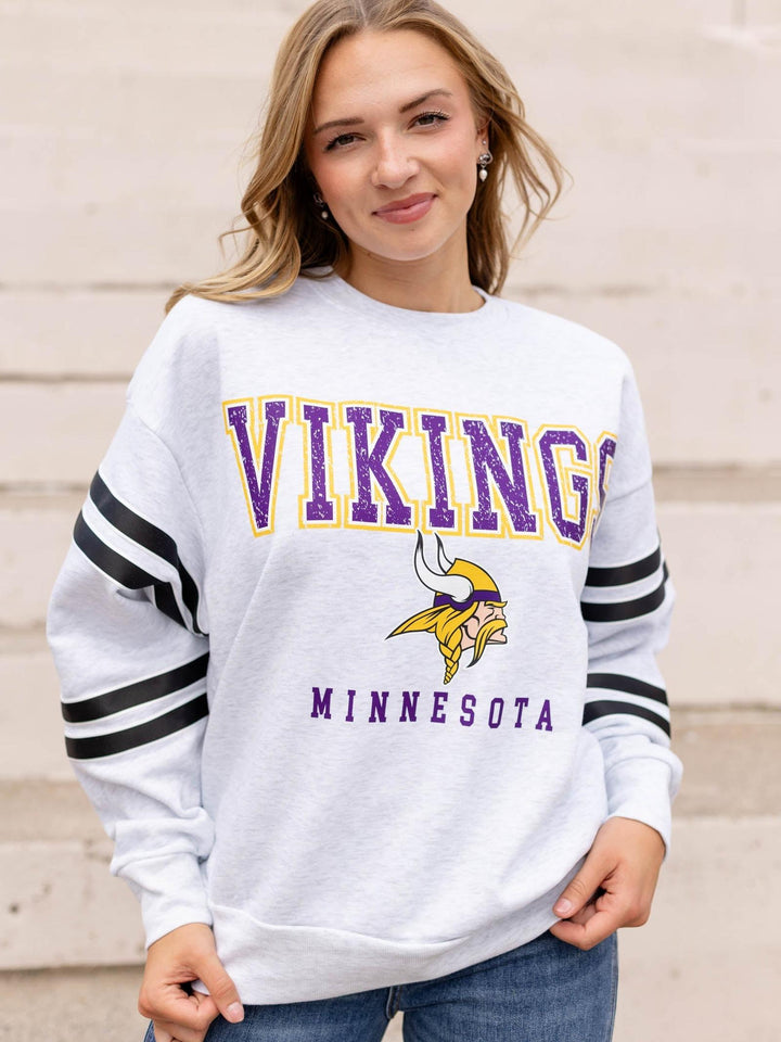 Vikings Stripe Sleeve Crewneck Sweatshirt