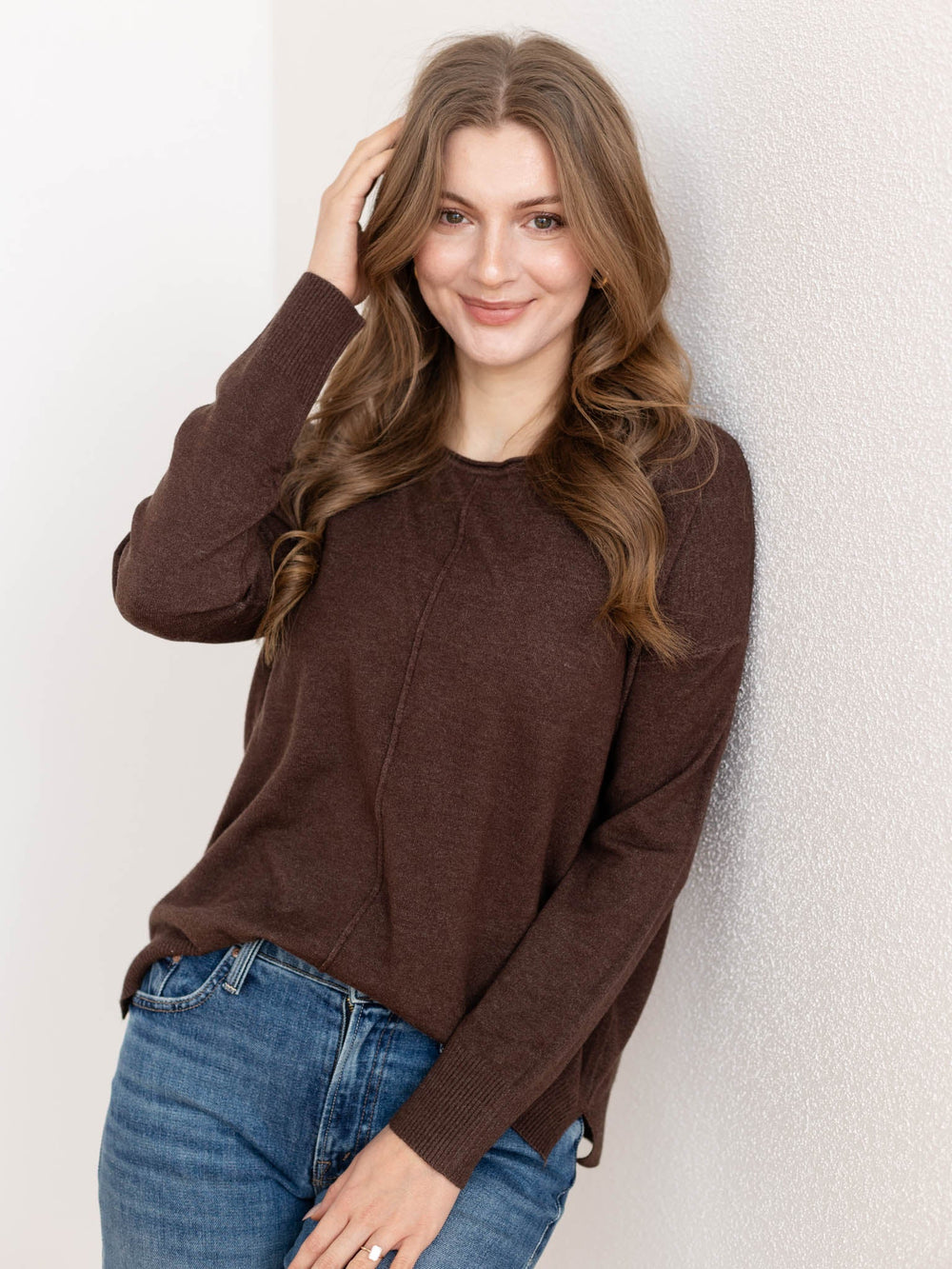 brown front seam sweater