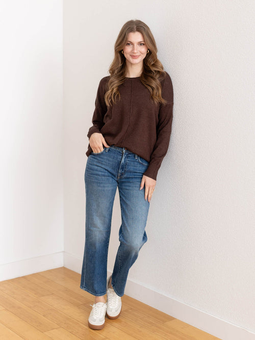 brown front seam sweater
