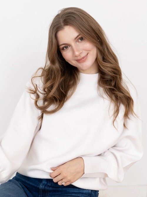 white mock neck sweater