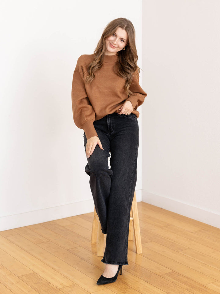 dark camel exposed seam sweater