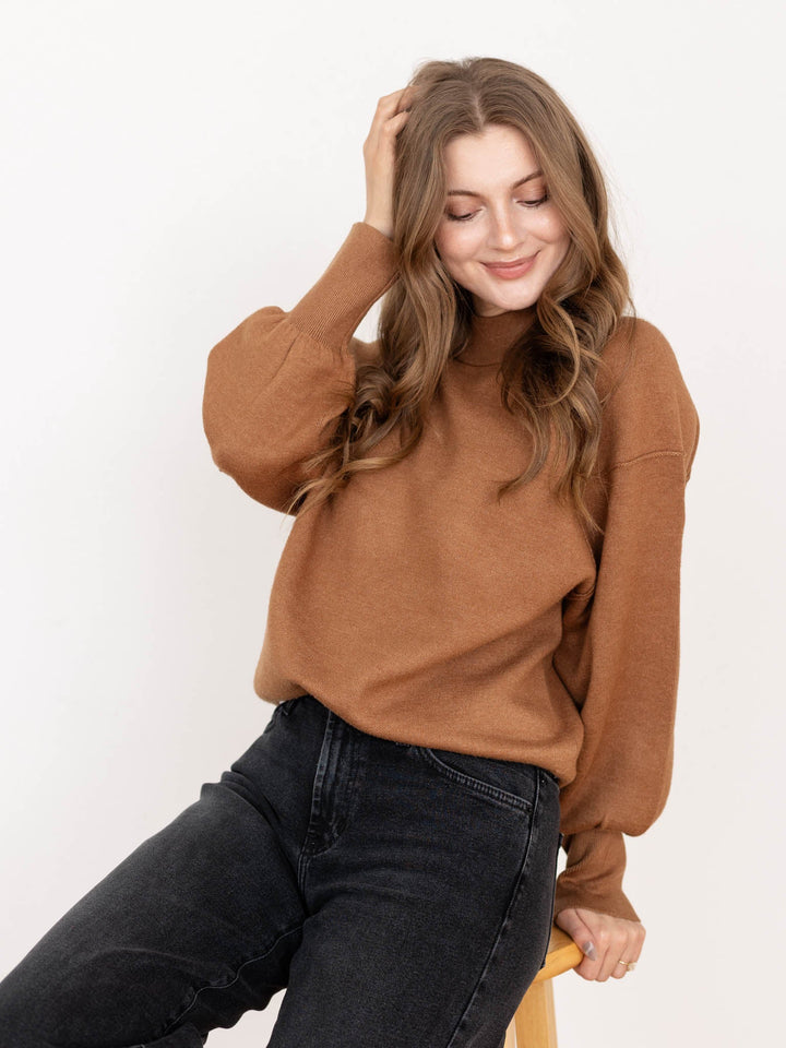 dark camel exposed seam sweater
