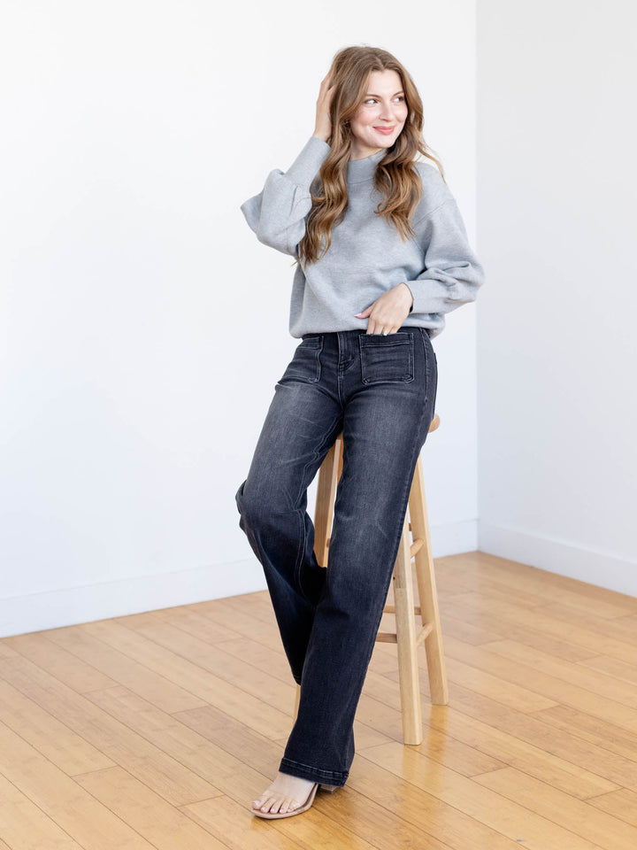 light grey mock neck sweater