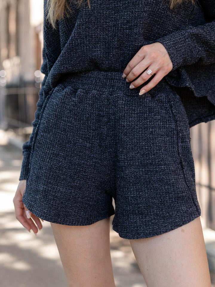 black waffle knit two piece set