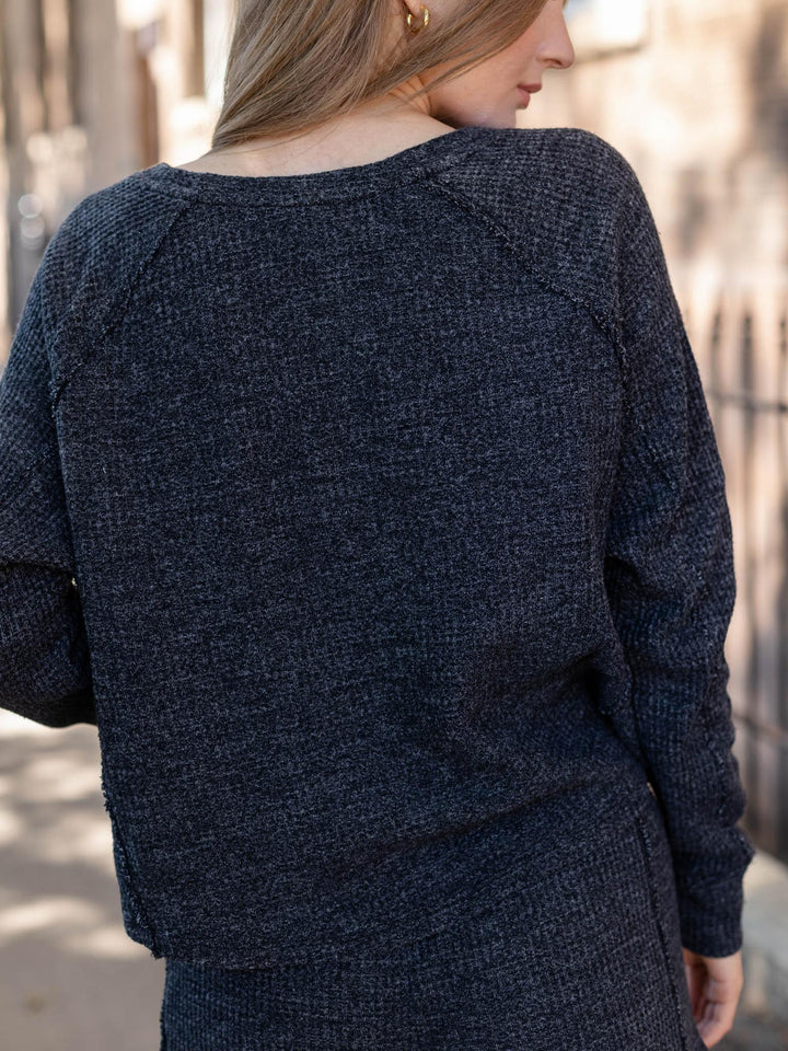 black waffle knit two piece set
