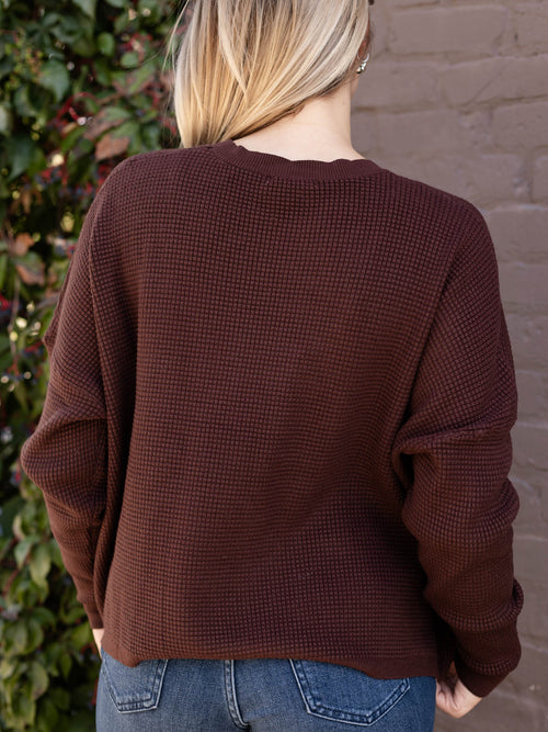 brown boxy waffle knit sweater