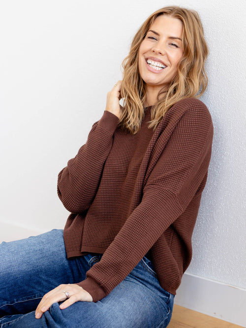 light brown waffle sweater