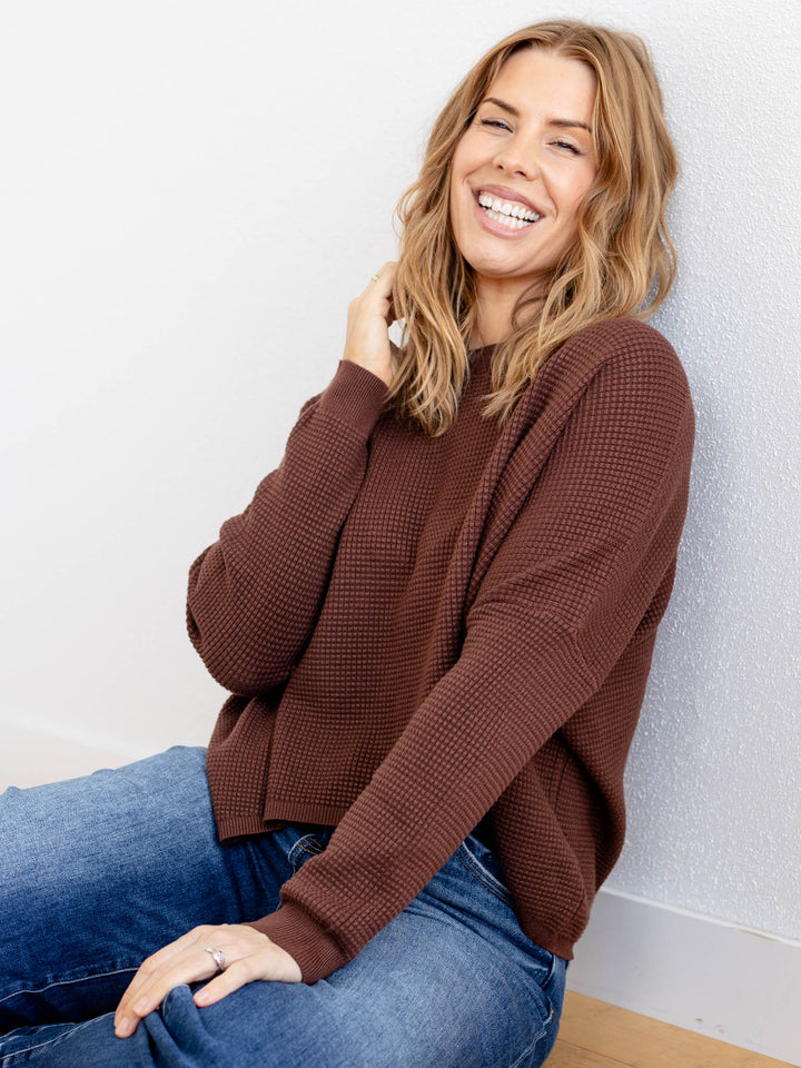 light brown waffle sweater