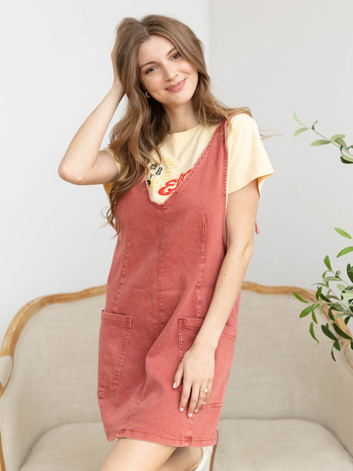 coral overall dress